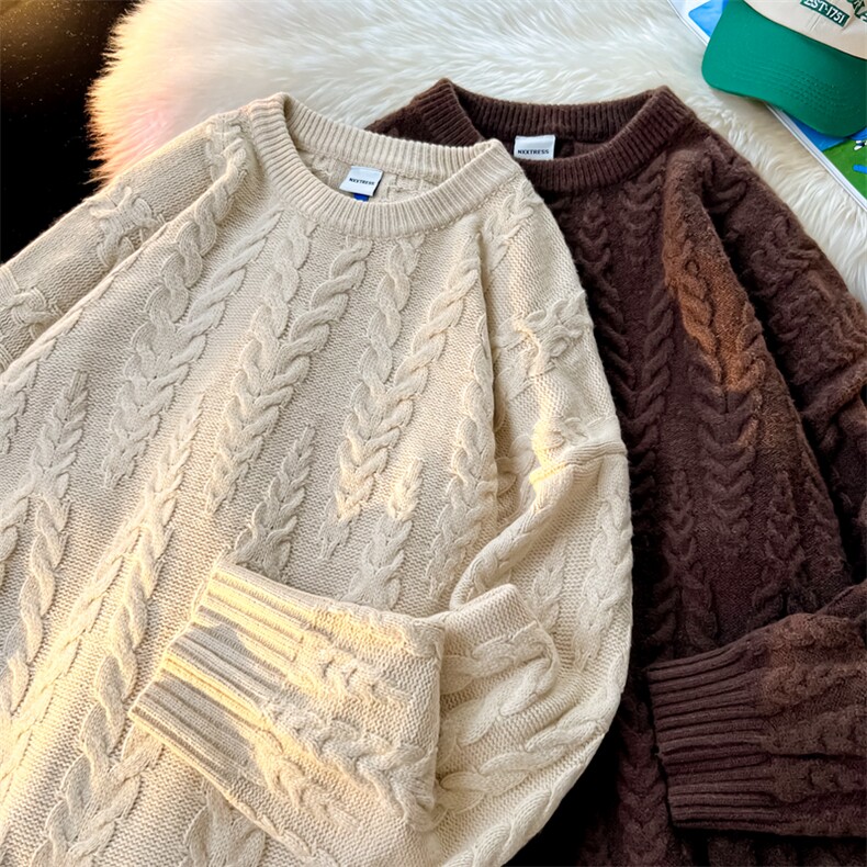 8XL-M麻花毛衣男宽松大码慵懒风情侣学生针织衫线衣外套MY1512P65,男装针织衫/毛衣,电商B238