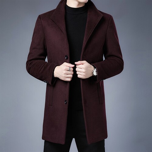 羊毛呢子外套男秋冬中长款立领妮子风衣休闲呢子大衣SJM802-P170，男装毛呢大衣，电商B212（原钱塘6029）