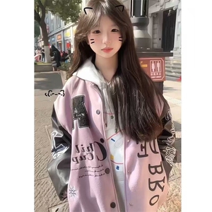 美式字母刺绣拼色棒球服外套男女宽松春秋2025新款潮高街夹克图片