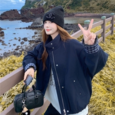 2025格子拼接加绒派克服女冬季今年流行连帽棉服加厚保暖棉衣外套，女装棉衣/棉服，2C218