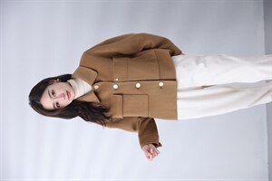 2021秋冬新款韩版宽松显瘦百搭不规则大口袋羊毛双面呢短外套图片