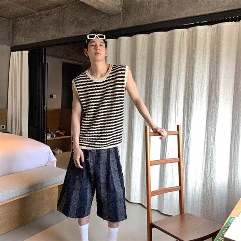 百搭时尚新款高街黑白条纹镂空坎肩马甲男女潮流A579-P30,男装背心/马甲,星座208-5