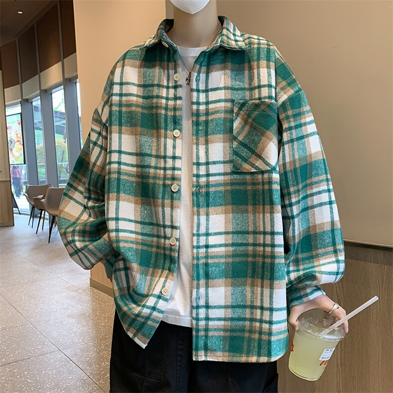 A720-P40秋季新款长袖格子衬衫男士潮流宽松休闲衬衣外套男,男装衬衫,星座512-6