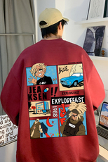 美式复古漫画印花潮流百搭宽松落肩袖圆领卫衣JK23369特批25-控48，男装卫衣，星座605(原A050)