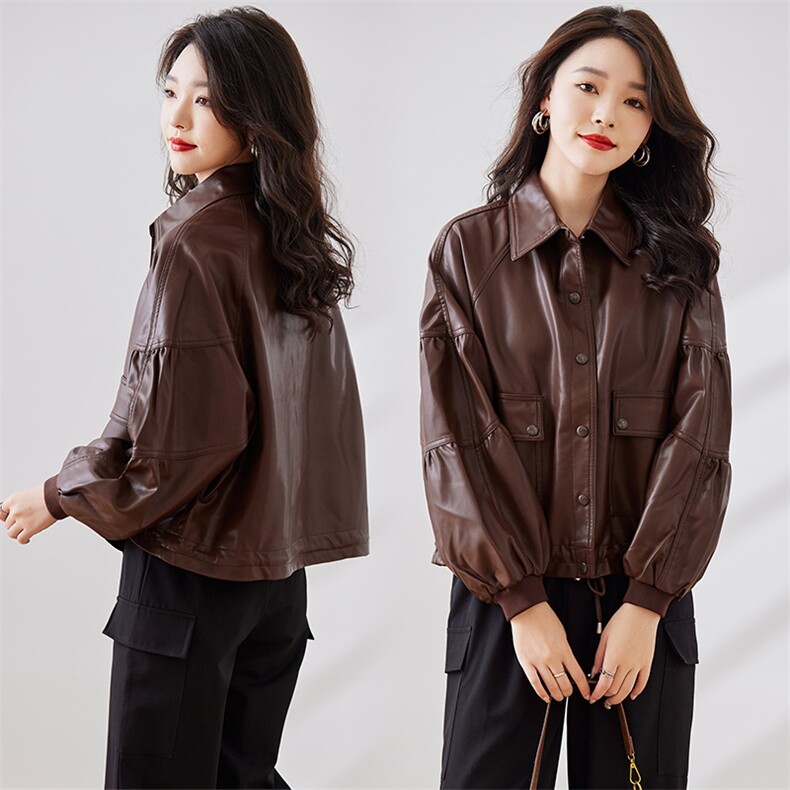 皮衣外套女2023新款短款春秋港风复古宽松pu机车小皮夹克款,女装皮衣,江南女神
