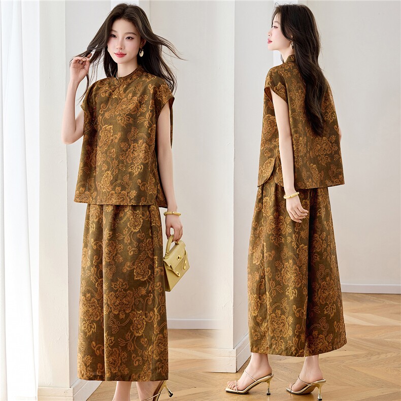 【夏季女装新款】2026夏季时尚优雅新中式立领两件套套裤，女装套装/套裙，缘衣格