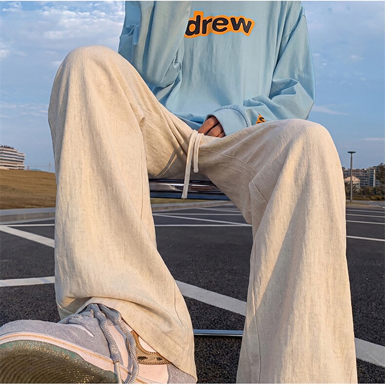 8059特批45夏季薄款透气耐磨男直筒长裤麻休闲宽松垂感阔腿裤，男装休闲裤，电商A178