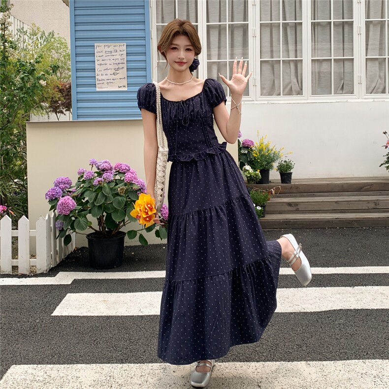 法式复古波点套装裙女2025年夏季新款温柔风减龄上衣半身裙两件套,女装套装/套裙,浙宝220