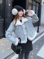 2025冬装新款简约时尚皮毛一体毛呢外套B001-M217-P220控328，女装毛呢外套，依依服饰