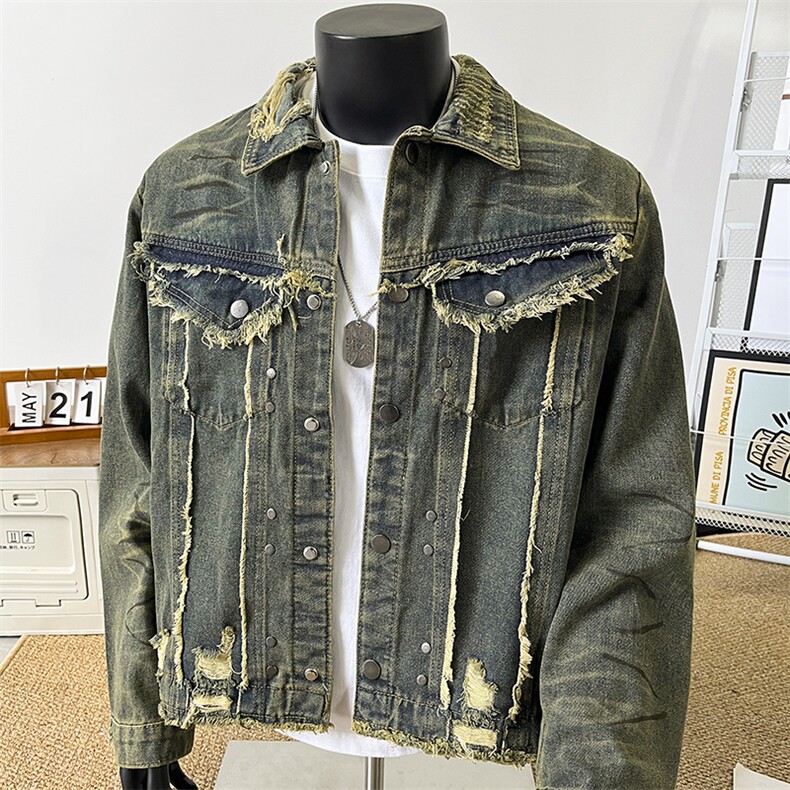 美式高街牛仔外套vintage流苏夹克男复古垫肩宽松上衣JK8940-P80，男装工装外套，星座308B-2