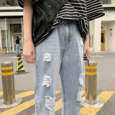 港风破洞牛仔裤男士潮牌九分宽松直筒韩版潮流ins乞丐裤921，男装牛仔裤，星座308B-2