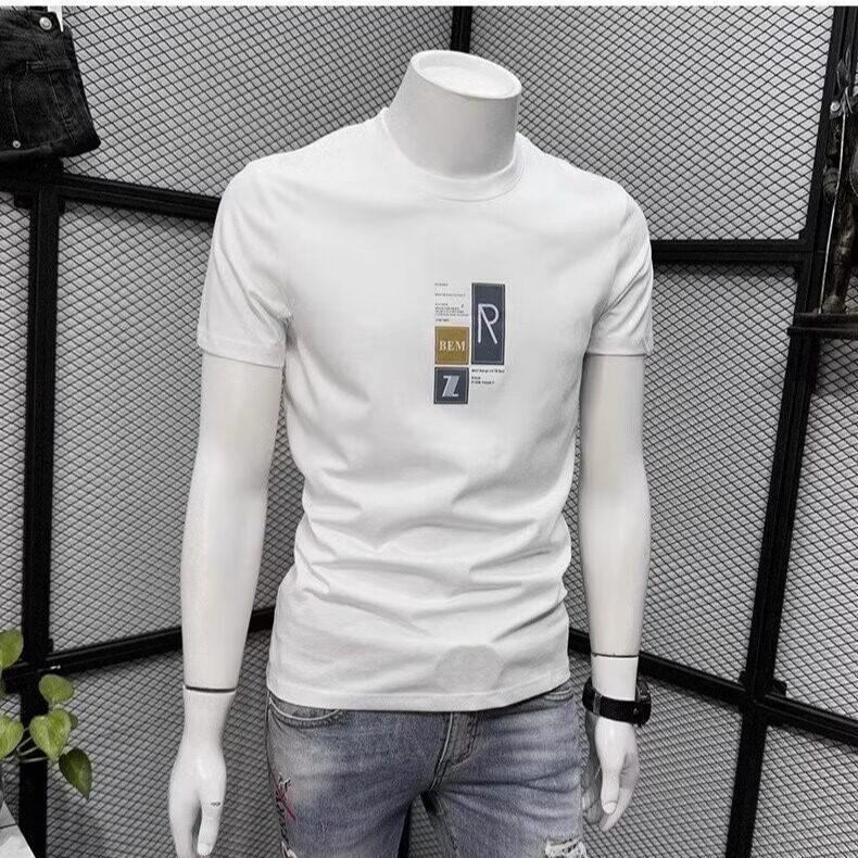 男士高端简约短袖T恤潮牌夏季透气纯棉薄款修身圆领半袖体恤上衣,男装T恤,电商B212（原钱塘6029）