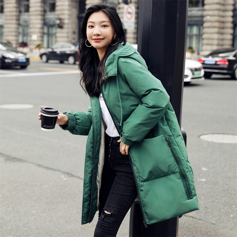 冬季新款简约时尚连帽白鸭绒羽绒服女长款修身显瘦保暖外套,女装羽绒服,阿舍尔精品