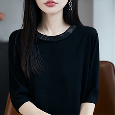 2025年秋季新款女士百搭五分袖针织衫，女装针织衫/毛衣，暖圣羊羊绒
