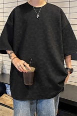 T8066/P30夏季港风短袖透气T恤男潮纯色宽松半袖提花上衣大码男，男装T恤，电商A141