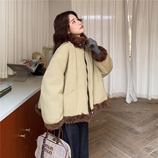 羽绒服女2025冬季新款女装卡其色皮毛一体拼接派克服加厚保暖外套，女装羽绒服，慧尚2-185