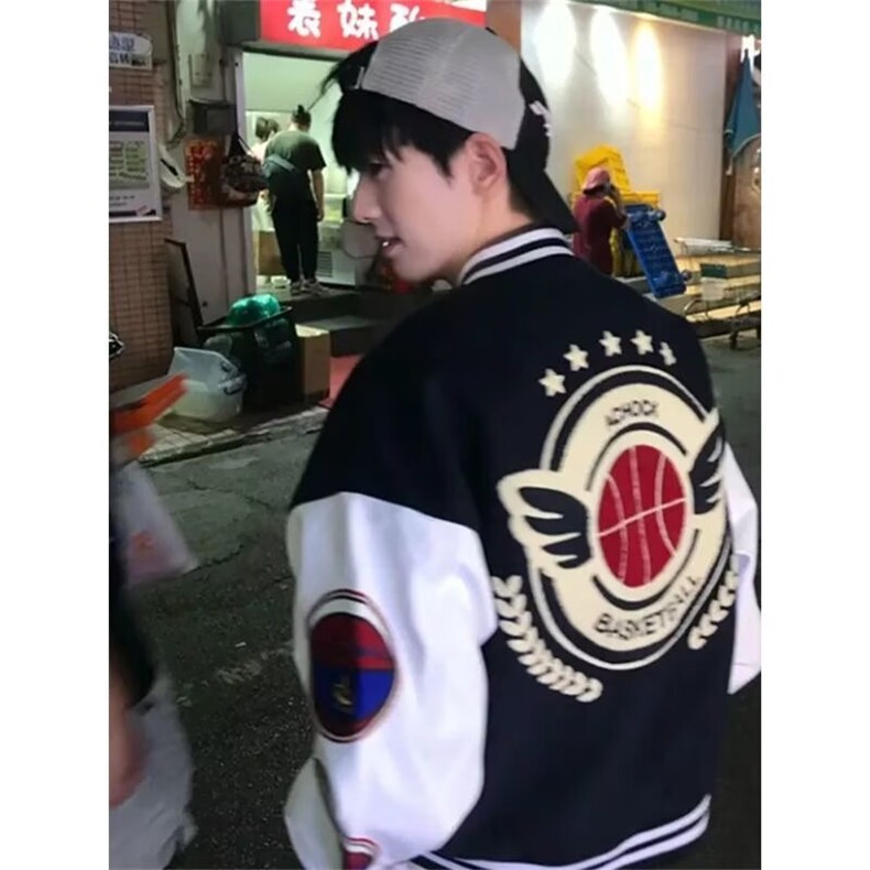 美式棒球服男女星空昵PU皮袖飞行员夹克情侣休闲宽松外套JKK18,男装夹克,星座516A