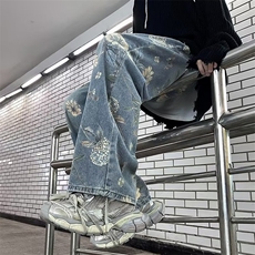 美式牛仔裤男款夏季设计感小众阔腿潮牌炸街痞帅裤子RK1142-P51，男装牛仔裤，星座412-3