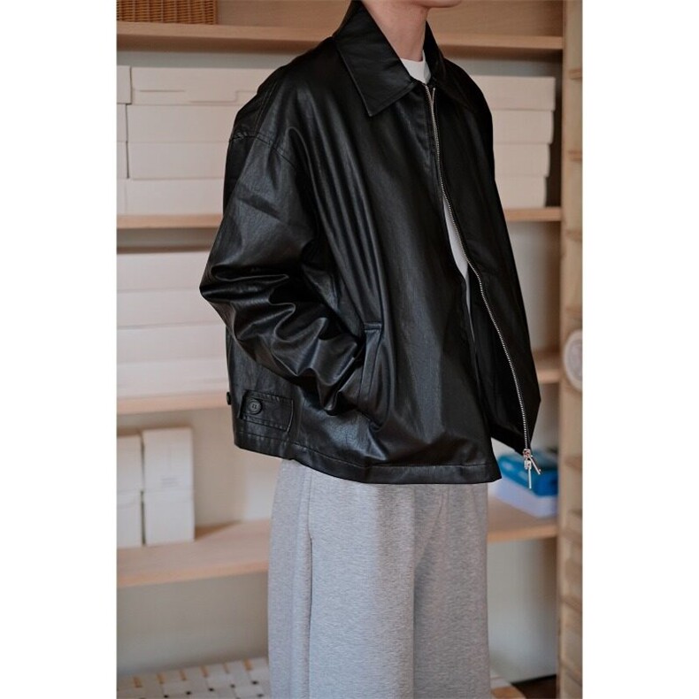 W9496-P70网图现货痞帅Pu皮衣潮牌皮夹克机车服高街外套,男装夹克,星座1608-2