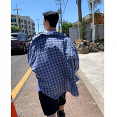 衬衫男士韩版宽松长袖休闲格子寸衫潮牌衬衣外套710-820P45，男装衬衫，星座710