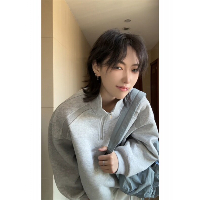 美式复古半拉链套头卫衣男女秋季宽松情侣百搭休闲上衣特P48,男装卫衣,电商C306-1