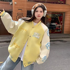 小清新蓝色棒球服外套女春秋百搭宽松学生撞色拼接甜酷夹克上衣，男装夹克，星座1210-1
