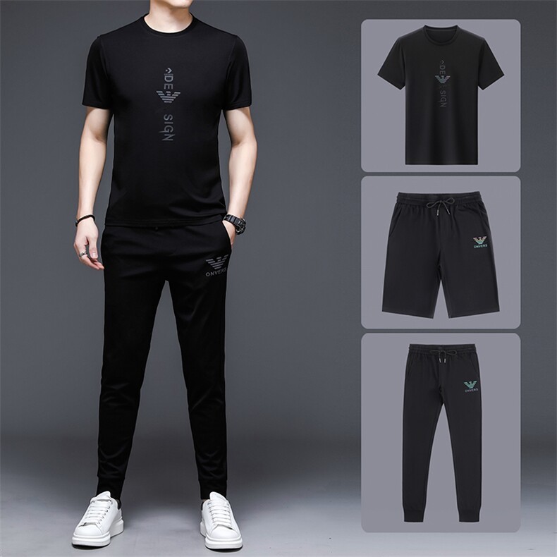 中年人运动服套装男士夏季新款商务休闲服中老年短袖圆领三件套男图片