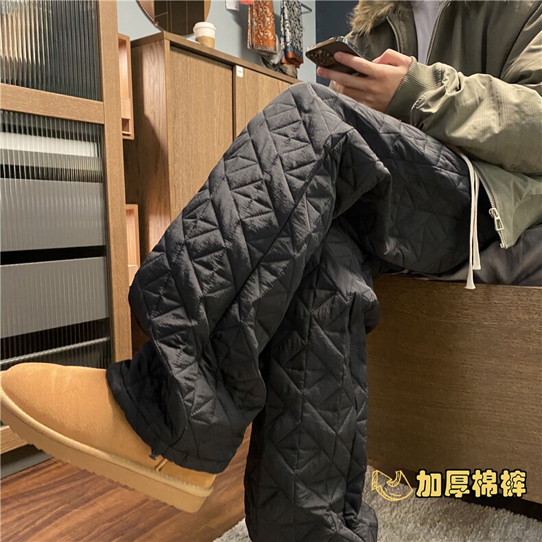 冬季新款简约格纹纯色保暖加厚夹棉宽松棉裤B315-K885-p65控88,男装棉裤,电商B315