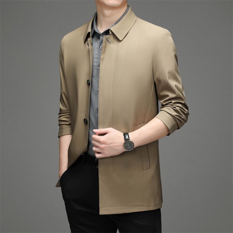 春秋季男款2024年新款翻领中年爸爸外套休闲中长款衣服纯色夹克,男装夹克,钱塘6003A(原)4033A