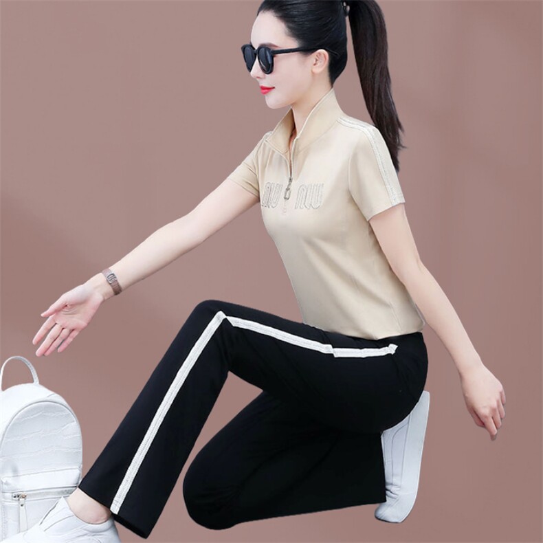 冰丝夏季休闲运动套装短袖薄款简约女装两件套2025新款跑步运动服，女装套装/套裙，燕颉服饰