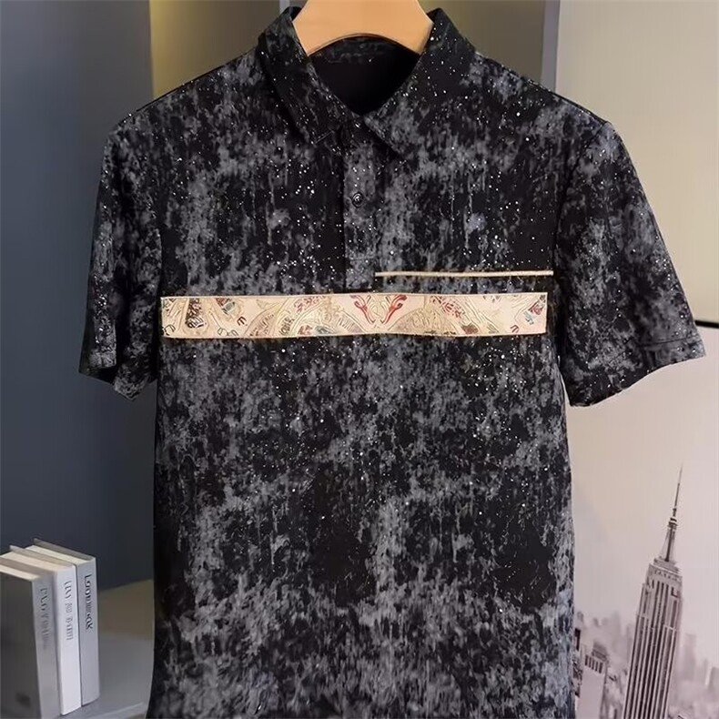 夏季新款满天星扎染刺绣设计翻领POLO衫男士百搭休闲修身短袖上衣,男装T恤,电商B212（原钱塘6029）