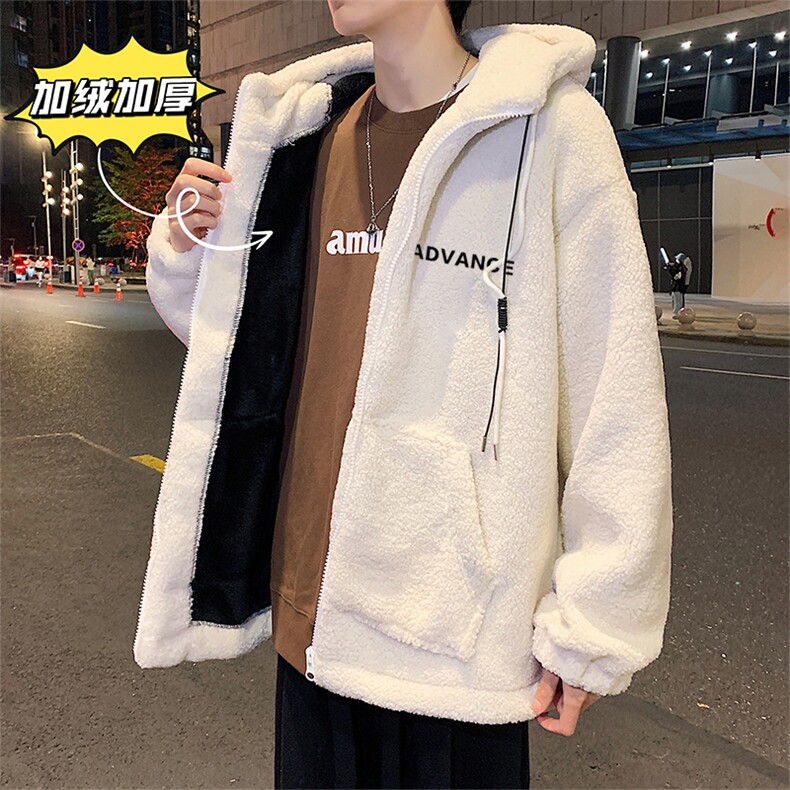 秋冬加绒加厚连帽流行宽松休闲纯色羊羔毛外套XZ102A-4-MY12-P120,女装短外套,星座211-2