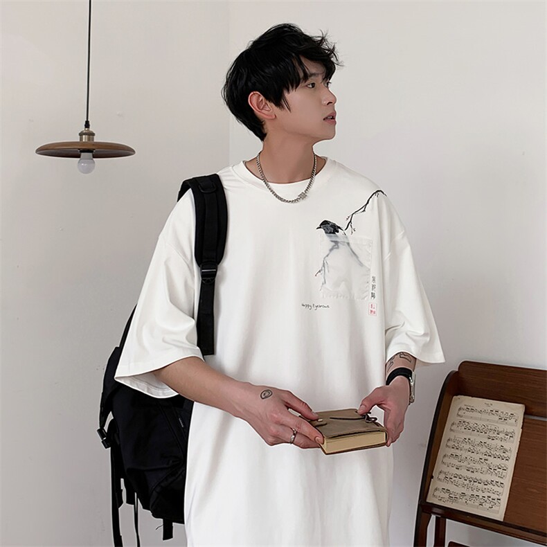 8XL~M冰丝爽滑棉短袖T恤男2023年夏季新款喜上枝头加肥加大码宽松,男装T恤,钱塘717(原712)