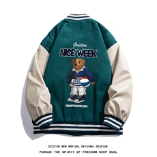 白底22秋冬潮流设计感趣味印花PU皮棒球服夹克外套G643P85控108，男装夹克，电商A247-1