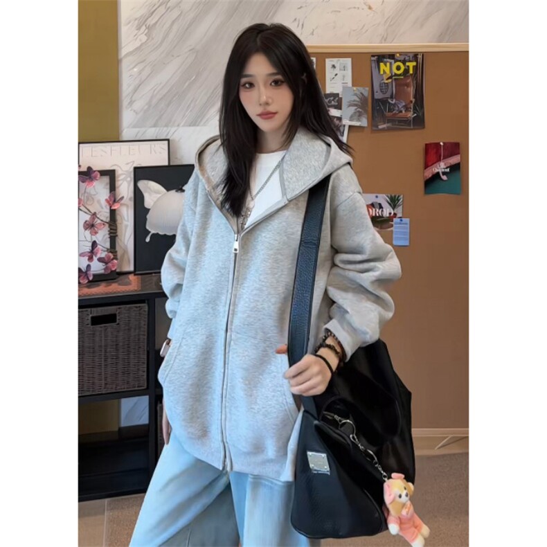 抖音得物二开秋冬美式高街重磅结构高领拉链连帽卫衣外套W93,男装卫衣,电商A486-1