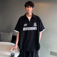 美式复古潮牌假两件半拉链情侣学院风POLO衫短袖T恤T602-P38，男装T恤，电商C307