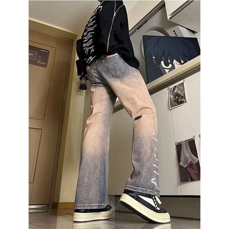 春秋季新款渐变色牛仔裤男宽松休闲直筒百搭拖地阔腿裤,男装牛仔裤,星座410-6（原星座1304-1）