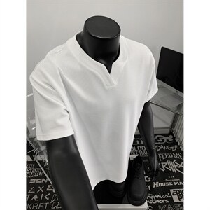 假模特批250克男装夏季新款大码宽松短袖T恤夏装V领打底衫S399P20图片