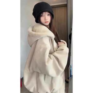 现货高品质美式高街冬季重磅座山雕大毛毛领pu皮棉衣男女加厚外套图片