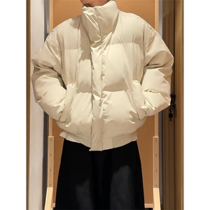 现货5W件冬季三防重磅硬挺boxy短款羽绒立领PU皮棉衣外套加厚棉服图片