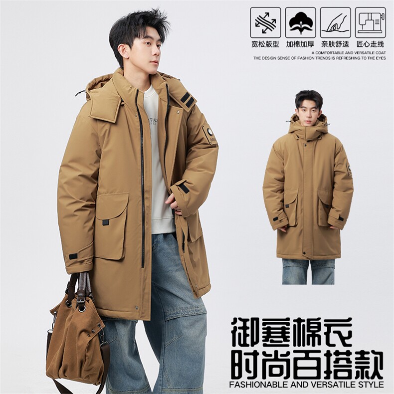 自家图有视频中长款棉服连帽登山情侣聚热保暖工装棉衣M2573p110,男装棉衣,电商D315