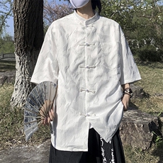 2024夏季美式潮牌短袖衬衣新中式风盘扣衬衫男现货W8189-P45，男装衬衫，星座512-4
