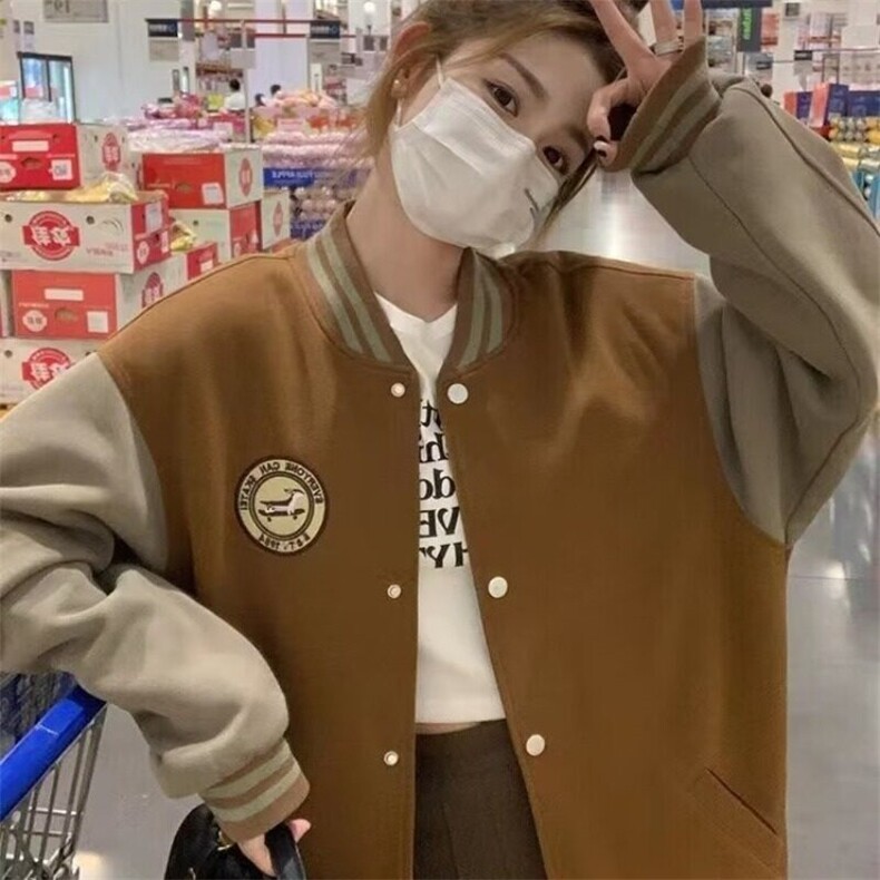 美式复古棒球服外套男女情侣秋季新款小众百搭休闲高级感洋气上衣图片