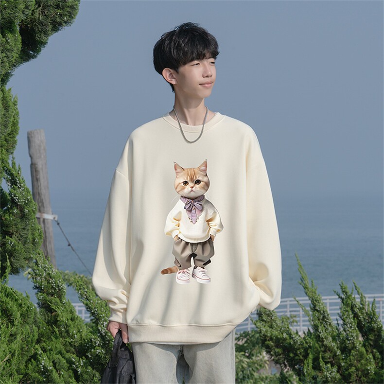 抖音品质秋季新款日系猫咪仿棉圆领卫衣wycm4048-特批28控49图片