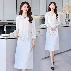 闺舍连衣裙复古衬衫休闲女装宽松薄款外套圆领搭配半身裙，女装套装/套裙，时尚俏佳人