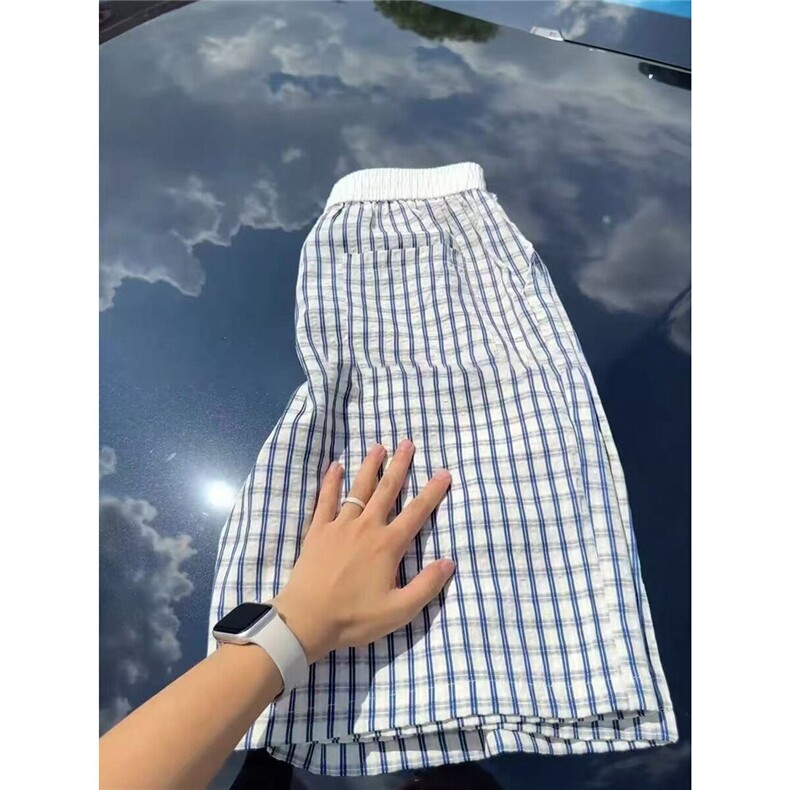 网图美式宽松直筒泡泡纱格子速干五分裤DK2027特P25,男装牛仔裤,星座205-3