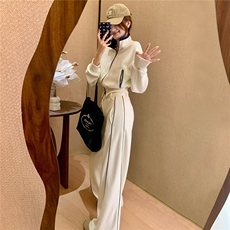 韩版休闲运动套装女春季新款高级感显瘦立领卫衣时尚阔腿裤两件套，女装套装/套裙，2C310