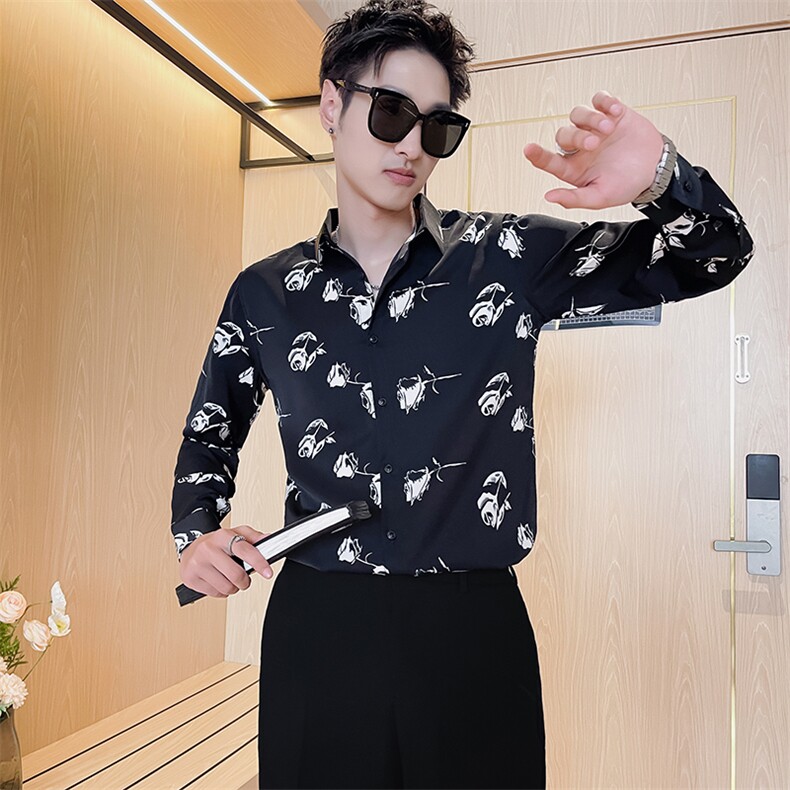 秋季男士新款韩版长袖衬衫男修身印花潮流衬衣301A-1/H504/P58,男装衬衫,星座301A-1