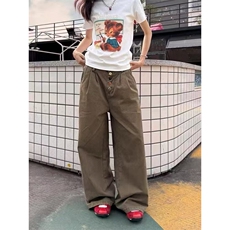 美式高街复古纽扣设计感简约休闲裤男女宽松直筒百搭阔腿长裤，男装休闲裤，星座506A