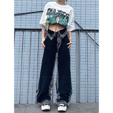 美式vibe高街翻边直筒牛仔裤夏设计感扎染渐变高腰宽松显瘦阔腿裤，男装牛仔裤，星座1210-1